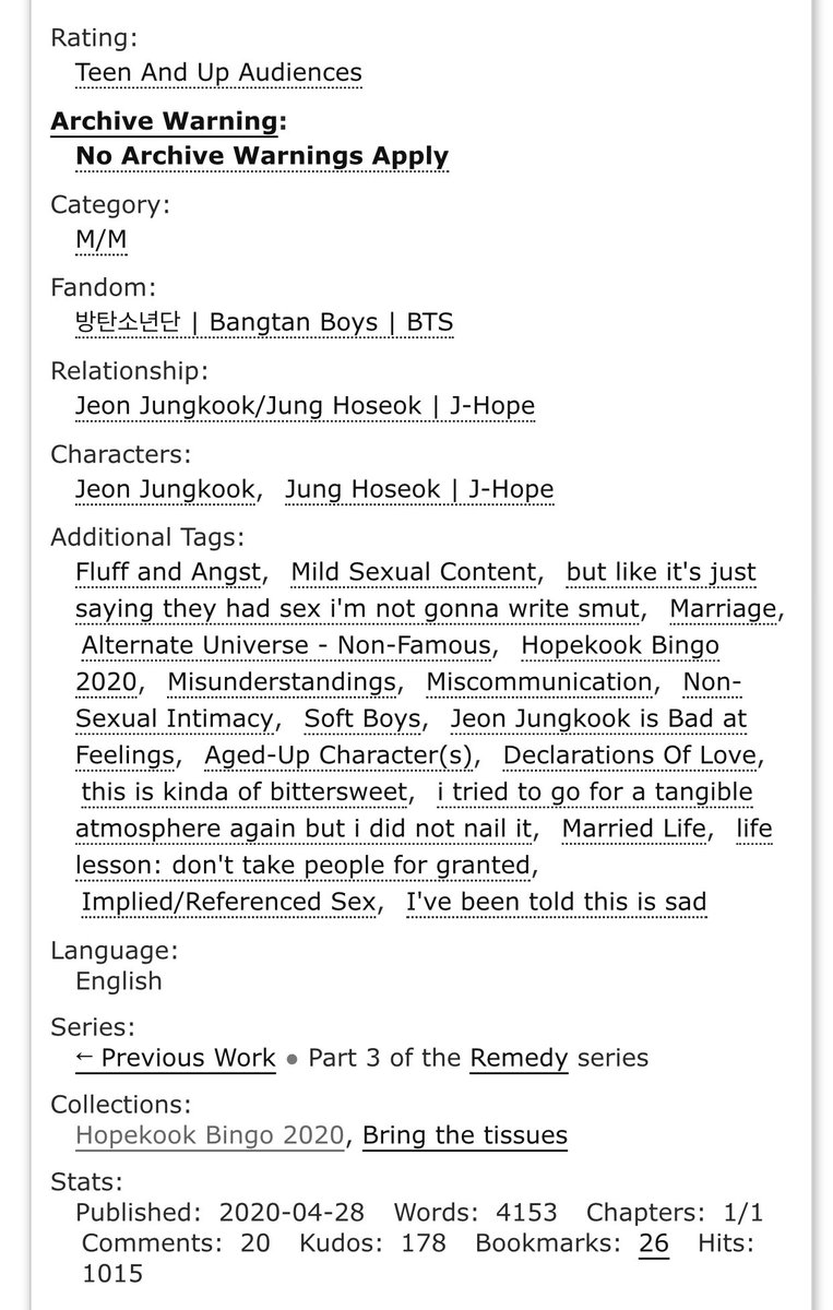 »  i'll come back when you call me (no need to say goodbye) 
– jeongguk/hoseok
– married life, growing distant in marriage and mending, bittersweet and sad, fluff and angst
🍊: i love this you'll probably cry a bit
📚: archiveofourown.org/works/23891182…