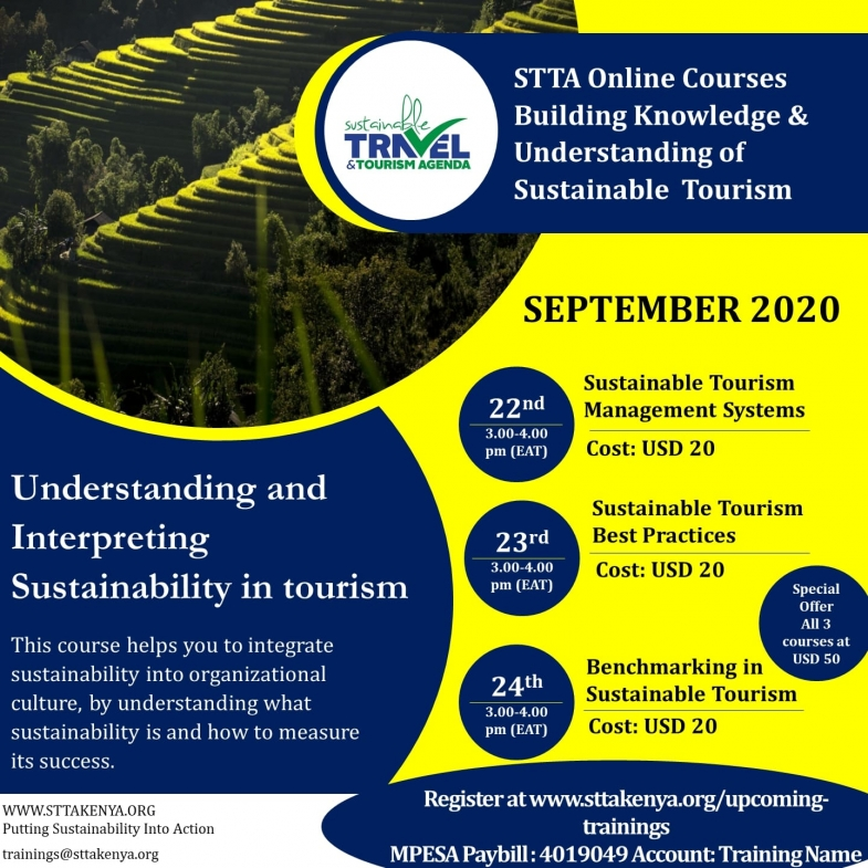 STTAKenya's tweet photo. The best strategy to retain employees is to invest in their development through training programs. 

Register for our trainings on #sustainabletourism, scheduled for 22nd, 23rd and 24th September 2020.
https://t.co/R8E98vfBGH

#sttaconsulting https://t.co/e8LeABKRI7