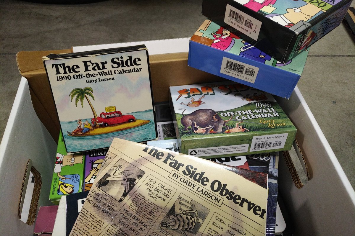 RmdKenny's tweet photo. What do I do with these #FarSide and #Dilbert calendars from the last century? #GarageCleanUp https://t.co/55PFJQK4WU
