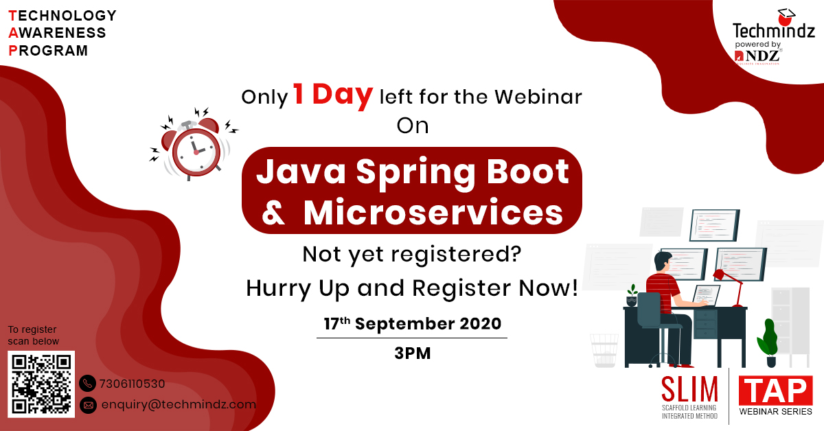 TechMindz_'s tweet image. Enroll with Techmindz and get into the pool of opportunities. Join our free session on Java spring boot and microservices and rejuvenate your java skills.
For details plz visit techmindz.com or contact wa.me/917306110530
#java #javawebinar #webinartomorrow