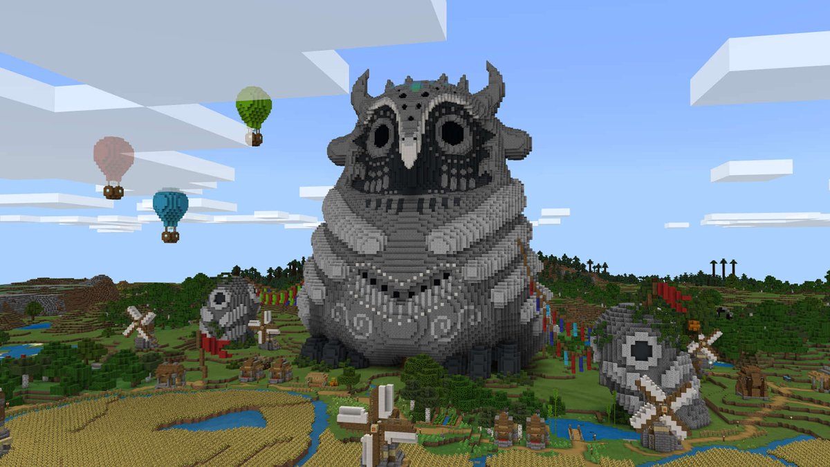 マインクラフト 日本公式 Minecraft Japan 巨大な石像と危険なダンジョンが存在する世界 石像の周りには その恩恵を受ける町 神様として崇めている町 ダンジョンを観光資源としている町も オープンワールドrpgに着想を得た日本発のコンテンツ