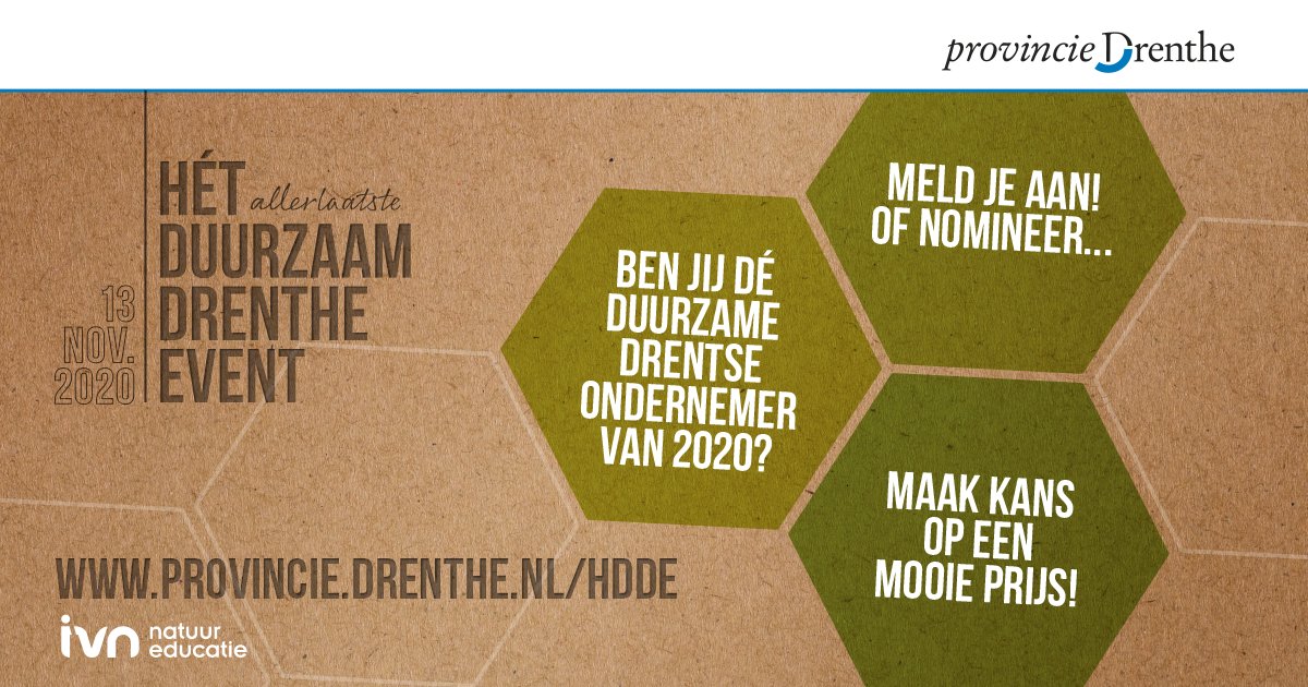 Vandaag is de laatste dag dat je je kunt aanmelden voor de verkiezing Hét Duurzame Drentse Bedrijf van 2020. Wees er gauw bij! fd9.formdesk.com/provinciedrent….
