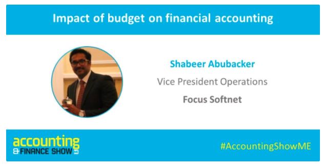 In 30 mins our gold sponsors <a href="/focussoftnet/">Focus Softnet Global</a> will be presenting on the impact of budget on financial accounting featuring their Vice President, Shabeer Abubacker.

Make sure you attend by registering here: bit.ly/2RoQ1W8