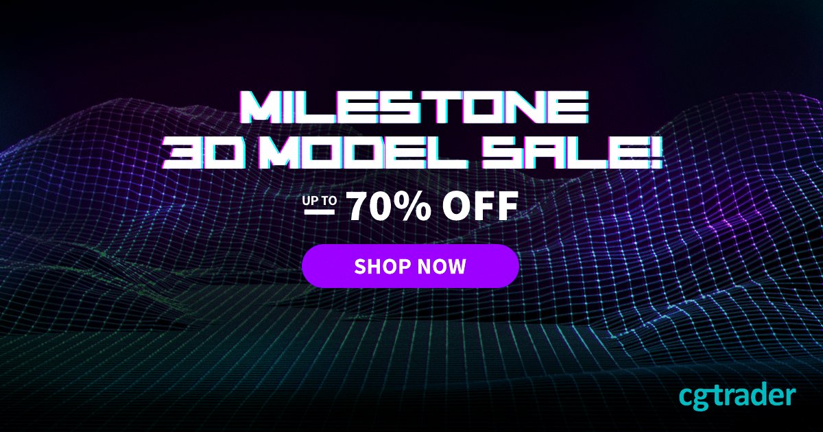 CG_Trader's tweet photo. It's official - we've just hit 3 MILLION registered users Milestone! 🎉 To celebrate and give back to our 3D community, we've just launched the biggest limited-time Milestone 3D Model Sale this season with up to 70% off! Enjoy those hefty discounts here: https://t.co/ZM0jorH0KE https://t.co/iwGDrfAZmm