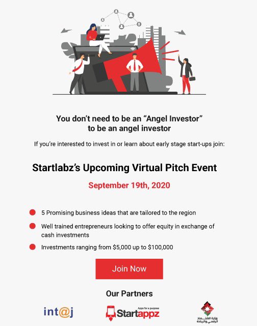 intajICTJO's tweet photo. Join #StartLabz 1st virtual #angel_investor event to watch live pitches from 5 aspiring regional #entrepreneurs and get access to pre-selected & well groomed #startups
⏰19/Sep
Get ur ticket👉https://t.co/LwNnFl4Zrh
#investment #Tech_Idea #SMEfund #Jordan
@startappz @mkhawaja https://t.co/lp0qZrqNiJ
