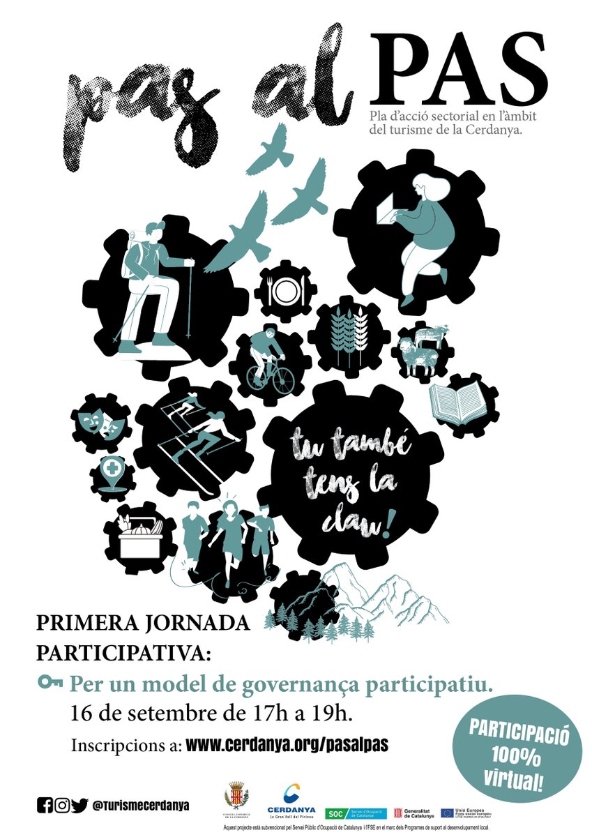 TurismeCerdanya's tweet photo. 💥 Avui t'esperem a la 1a Jornada Participativa #pasalPAS, en format 100% virtual!
Una sessió per treballar un dels eixos essencials del nou Pla d'Acció Sectorial en l'Àmbit del Turisme de la Cerdanya:
👉 El model de governança participatiu!
Inscriu-te a https://t.co/JU6zYdyITF https://t.co/BQ9wZ2jxOo