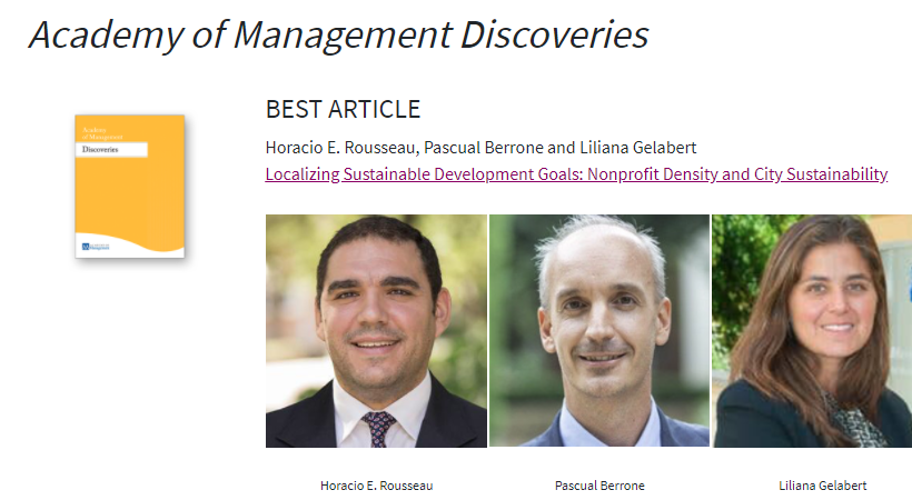 pberrone's tweet photo. Honored to have been awarded (together with my amazing co-authors @horaciorousseau and L. Gelabert) the @AOMConnect Discoveries Best Paper Award (2020) for our paper “Localizing Sustainable Development Goals: Nonprofit Density and City Sustainability” https://t.co/xFTkUpOEPG https://t.co/Uo2d4OKcWj
