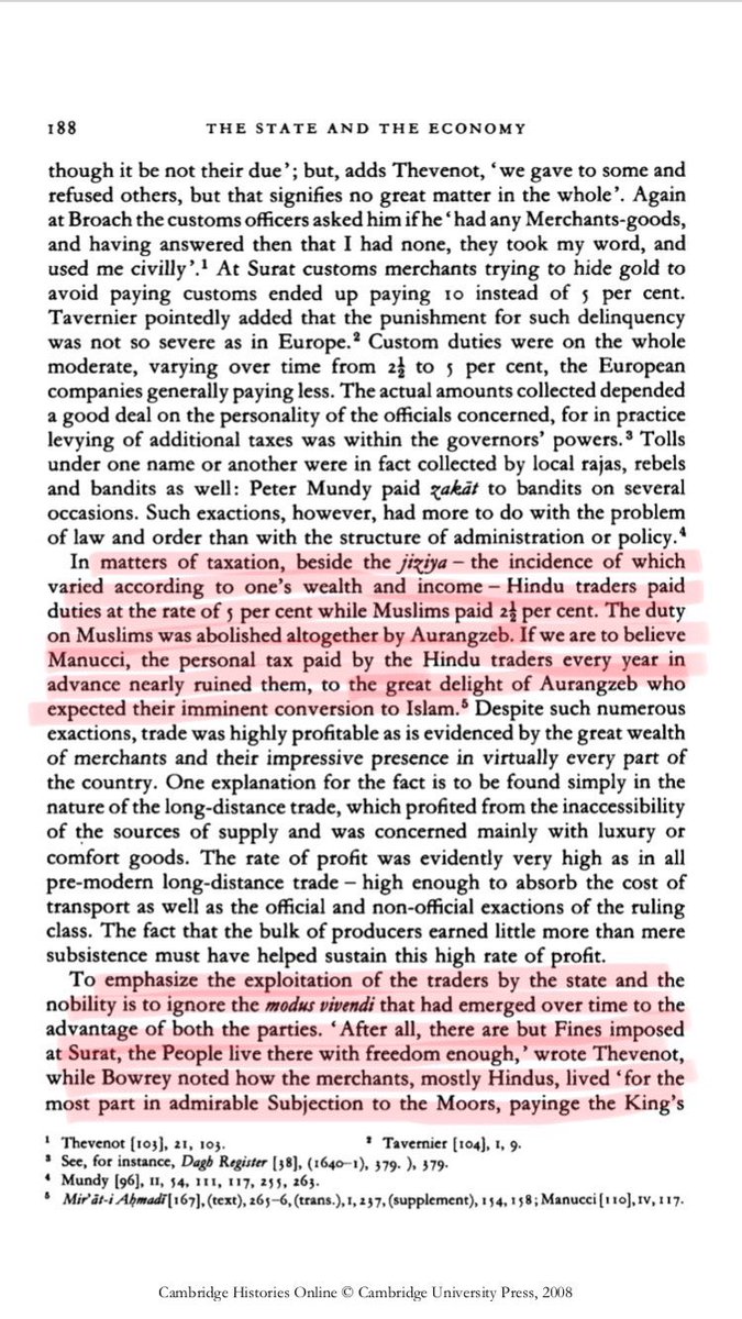 8/n He further writes on pg 188 that besides Jiziya, duty of 5% was imposed on Hindus while Muslims paid only 2.5%. This was evil intention of Aurangzeb as he wanted more Hindus to be converted.