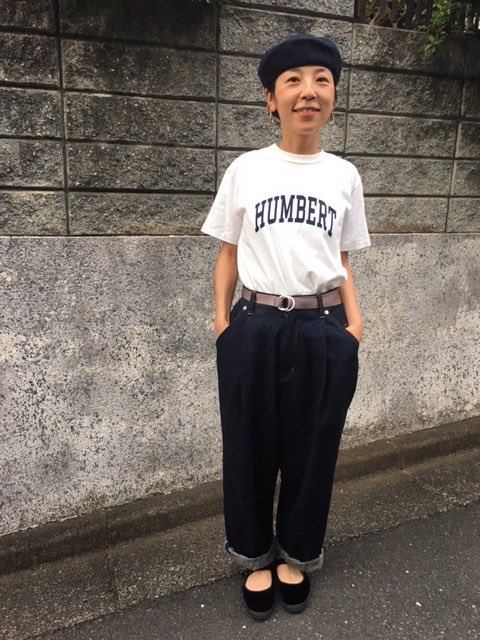 ハンバートハンバート カレッジ風ロゴトレーナー ネイビー 佐野遊穂