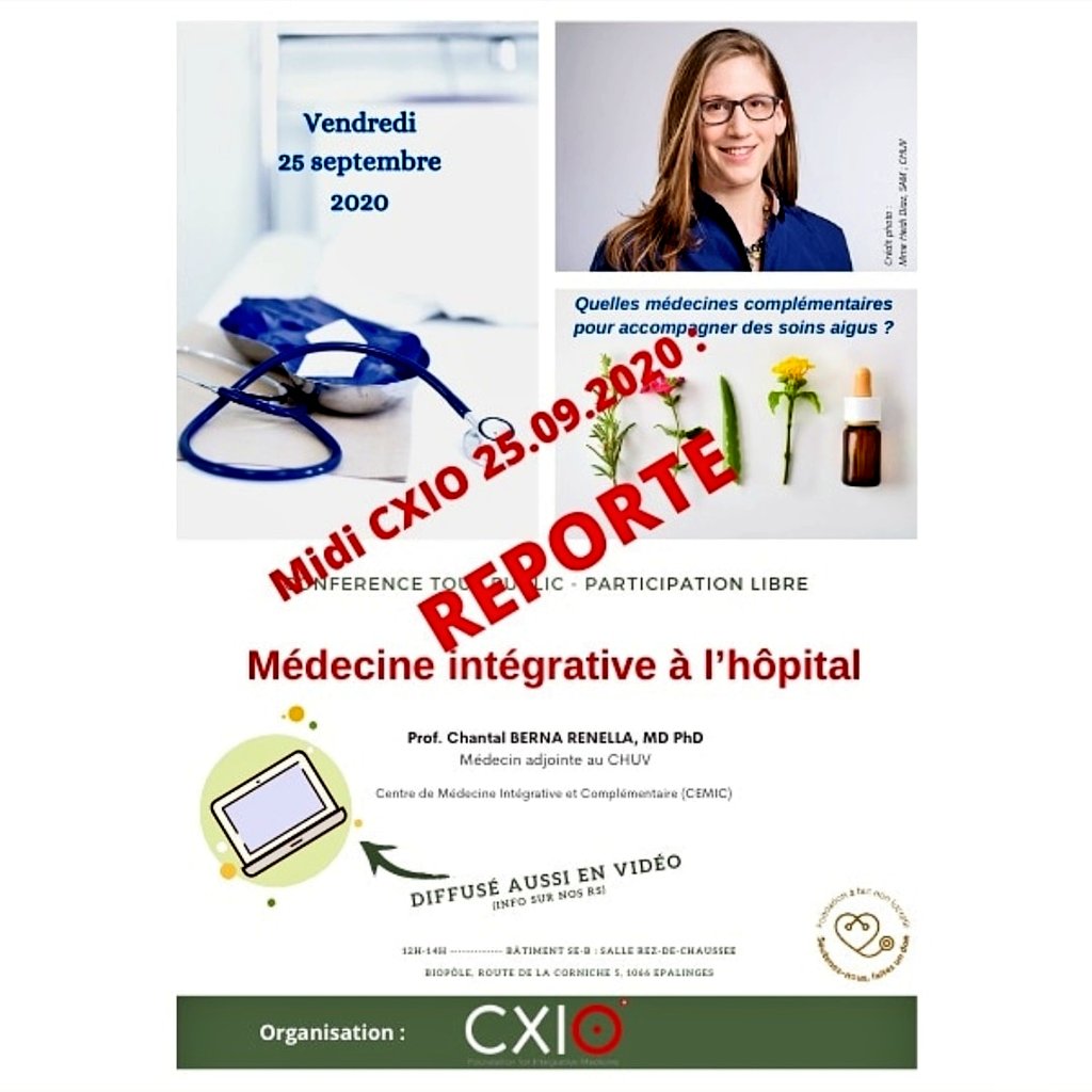 CXIOFoundation's tweet photo. Nous espérons des temps meilleurs...et reportons cet événement. Infos à suivre.
#santeintegrative #integrativemedicine #integrativehealth #medecineintegrative #midicxio #biopole #freeconference #conferencegratuite #covid19 https://t.co/Gdch220iuu