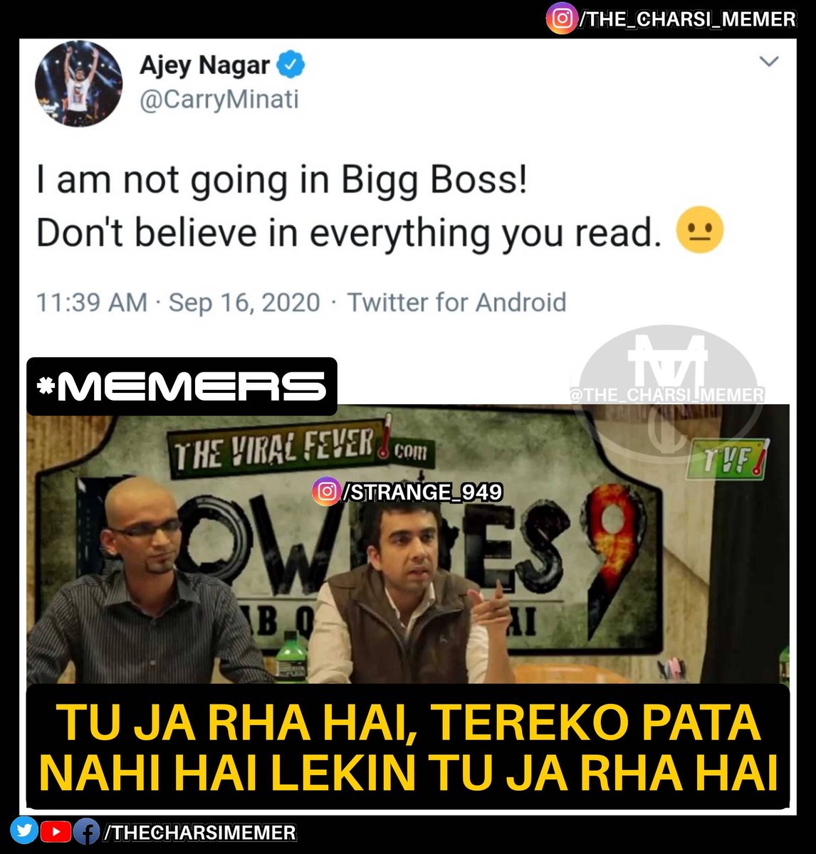 thecharsimemer's tweet photo. 😂😂
#carryminati #carryislive
.
.
#the_charsi_memer #viralmeme #popular #youtuber #ajeynagar #carry #carryworld #sunobc
#jokesfordays #bestoftheday #funny #webstagram #followback #heathyfood #comedyculture
#followme #likeforlike #like4like #follow4follow #followforfollow #f4f https://t.co/432cySemXT