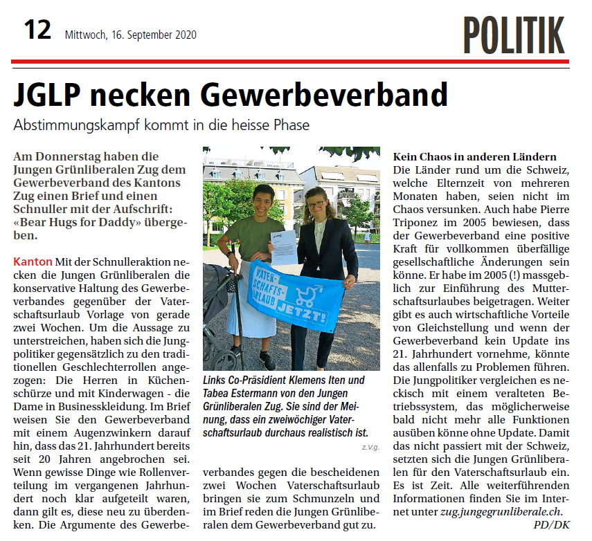 Ja zur <a href="/papizeit/">Vaterschaftsurlaub</a> ! Trotz erfreulichen Umfrageergebnissen geben wir nochmals Gas :)