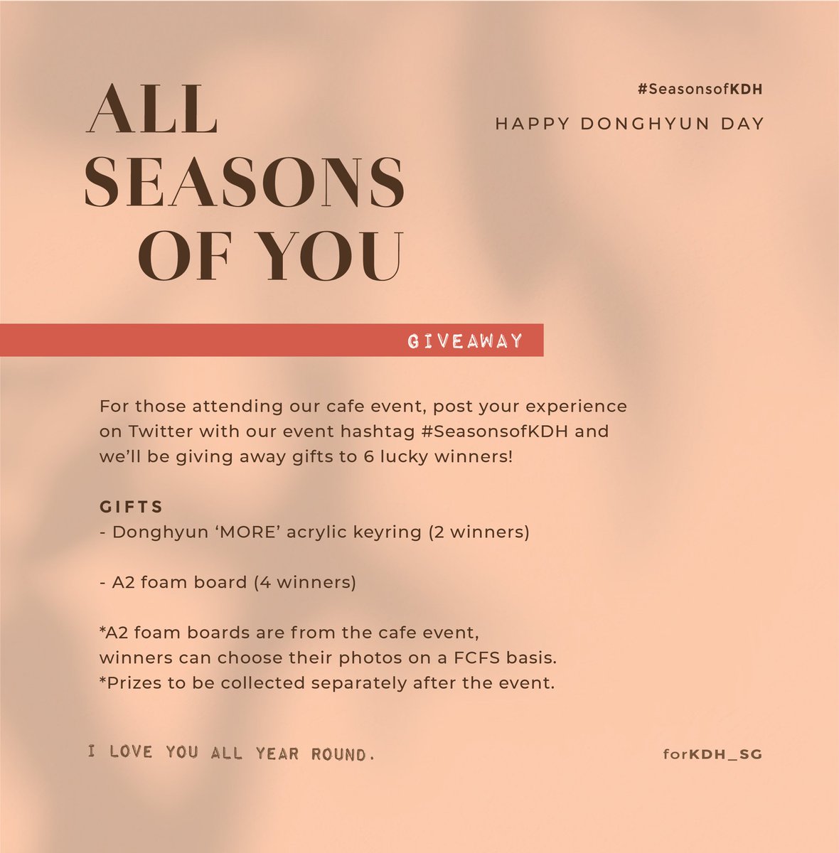 forKDH_SG's tweet photo. D-2 ๐ฟ #SeasonsofKDH
Giveaway for those attending our cafe event this week!
๐งก Snap a photo and share your experience of the event together with our hashtag!
๐งก Through a lucky draw, weโll be selecting 6 lucky winners! https://t.co/QjEtbj7i7c