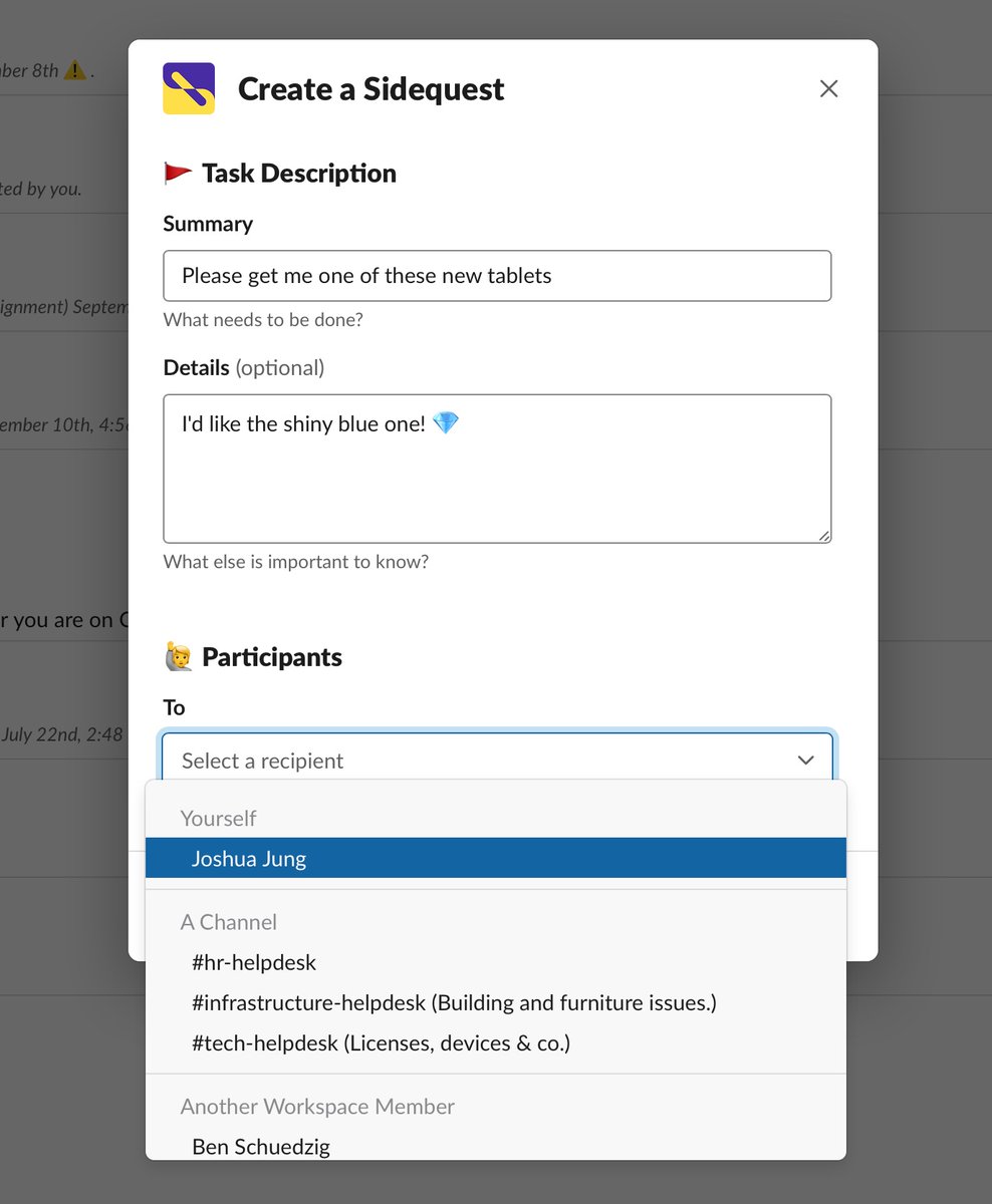 ✳️ Today, we are releasing a major Sidequest update. It comes with a completely redesigned "Create Sidequest" dialog, and by popular request, start dates for tasks. Give it a try in your workspace today!