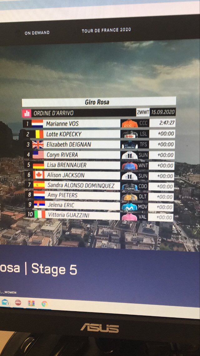JuanFranAndreu's tweet photo. Trabaja duro hasta que tus ídolos se conviertan en tus rivales. #supersandy #ciclismofeminino #girorosa https://t.co/eIyyw1TBev