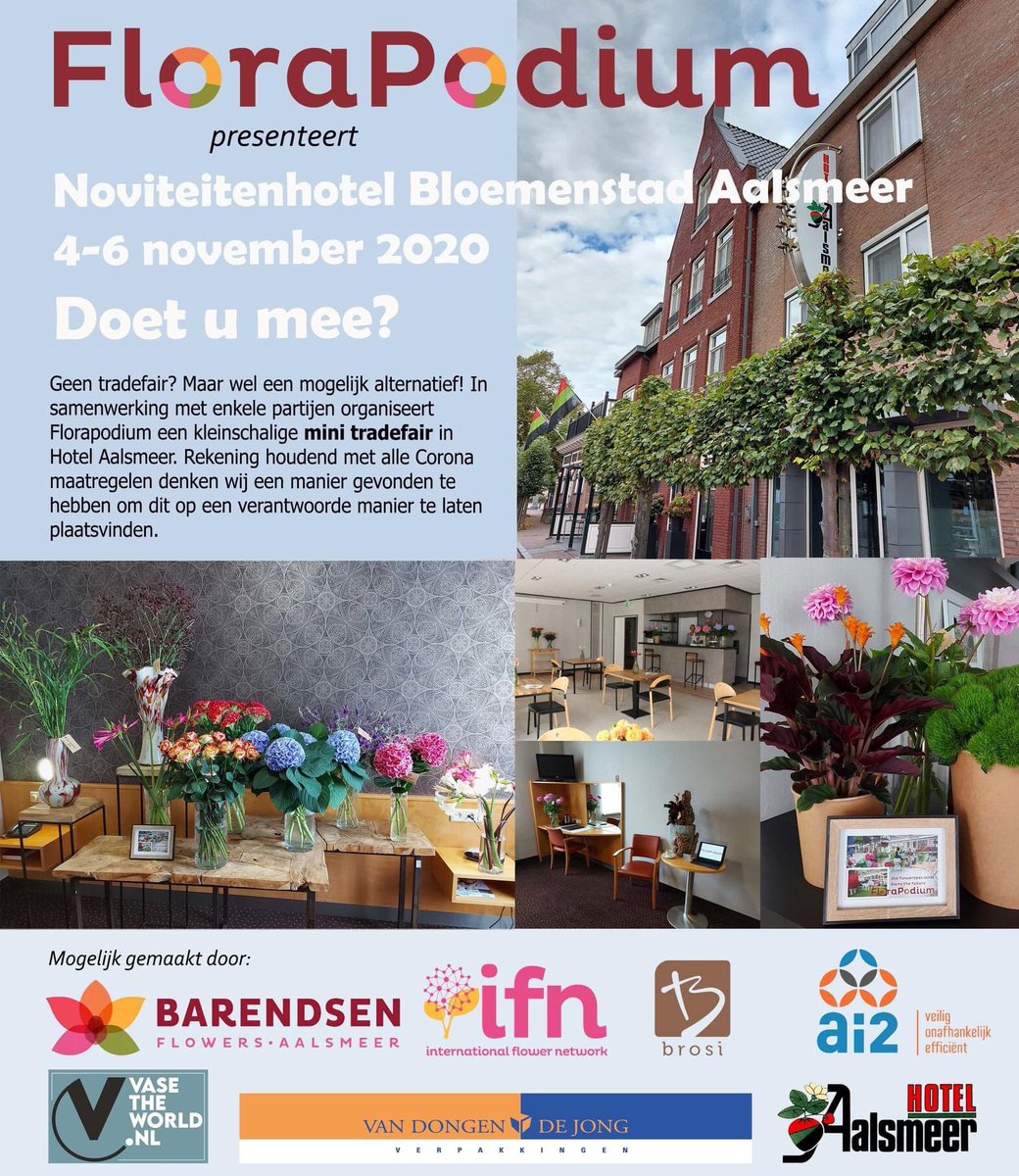 No tradefair? Novelty hotel flower city Aalsmeer!
For #growers #breeders showcasing their products !
#socialdistancing #togetherwearestrong #Flowers #growers