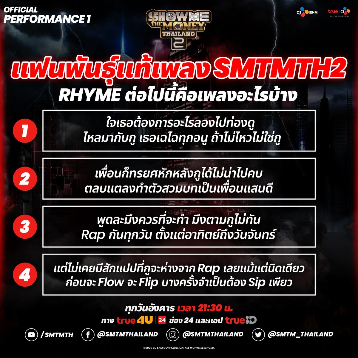 smtm_thailand's tweet photo. ทดสอบแฟนพันธุ์แท้เพลง SMTMTH2 กัน!! ลองทายดูว่า 4 Rhyme นี้คือเพลงอะไรบ้าง?

ดูย้อนหลังแบบ Uncensored ทาง TrueID ► https://t.co/7n5wvaPxym
ฟังเพลงได้แล้วที่นี่ ► https://t.co/tkU28TwTM2

#SMTMTH2 #OfficialPerformance1 https://t.co/E5wa9Jnb5h