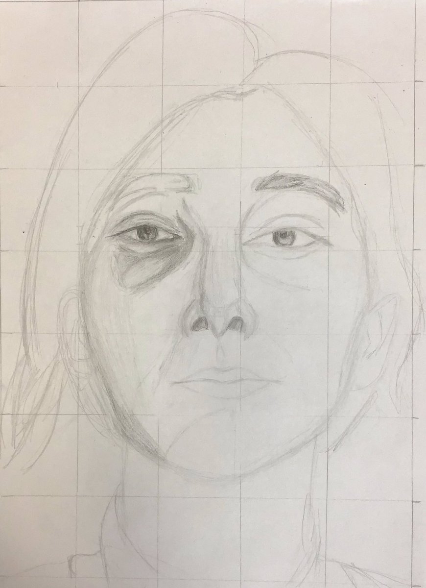 leh_art's tweet photo. Some class work examples from L5. Using grids to help capture the proportions in their self portraits. #LEHSchool #GCSEart #portraits #tonaldrawing #gridup https://t.co/vC4aRu3aqM