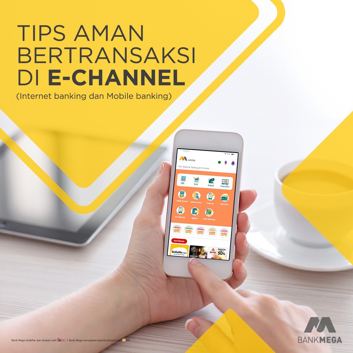 BankMegaID's tweet image. Saat menjalani PSBB, semua transaksi makin mudah dilakukan, cukup lewat genggaman.
⁣
Eits, tapi jangan sampai kemudahan zaman ini disalah gunakan oleh pihak tidak bertanggung jawab diluar sana ya. Yuk simak cara mencegahnya lewat #MegaTips berikut!
⁣