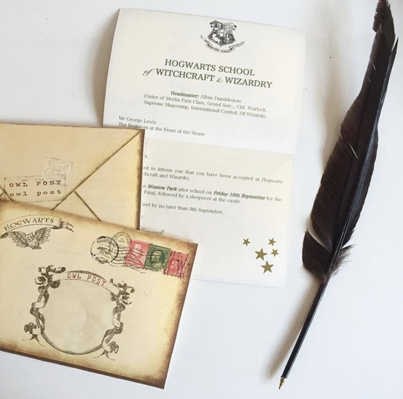 The invites were Hogwarts letters, I made wax seals and delivered them by owl post