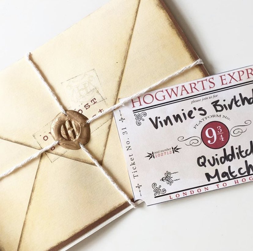 The invites were Hogwarts letters, I made wax seals and delivered them by owl post