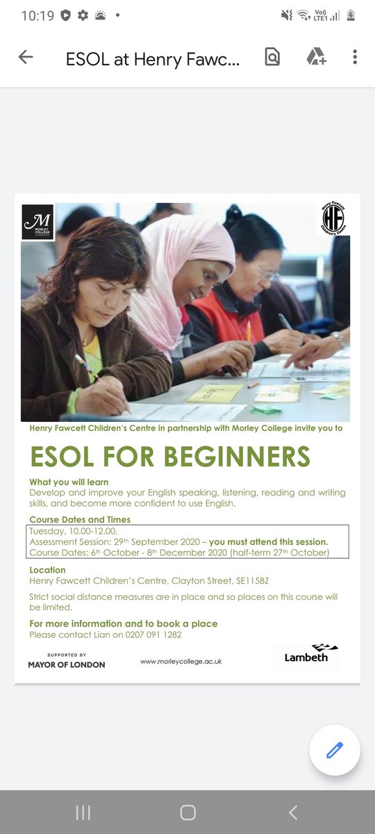 Improve your English speaking,  writing ✍, listening 👂and reading 📚 at Henry Fawcett Children's Centre 😀 🙌.  Book your place now 😁
