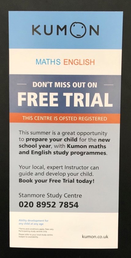 This month, we have been distributing our Fantastic client #Kumon #Stanmore Study Centre's <a href="/KumonUK/">KumonUK</a> #Leaflets in #Harrow. #maths  #English #tuition