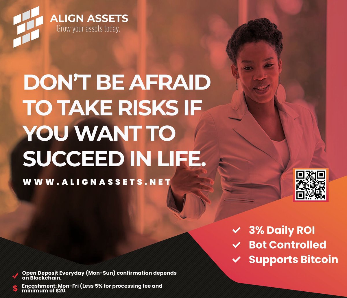 AlignAssets's tweet image. Taking a risk can be a challenge. The time you took a risk was the time you are ready to embrace financial freedom.
#takerisk #passiveincome #alignassets #bottrading #automatedtrading #millionairemindset #cryptotrading #cryptocurrency #bitcoin #btctrading