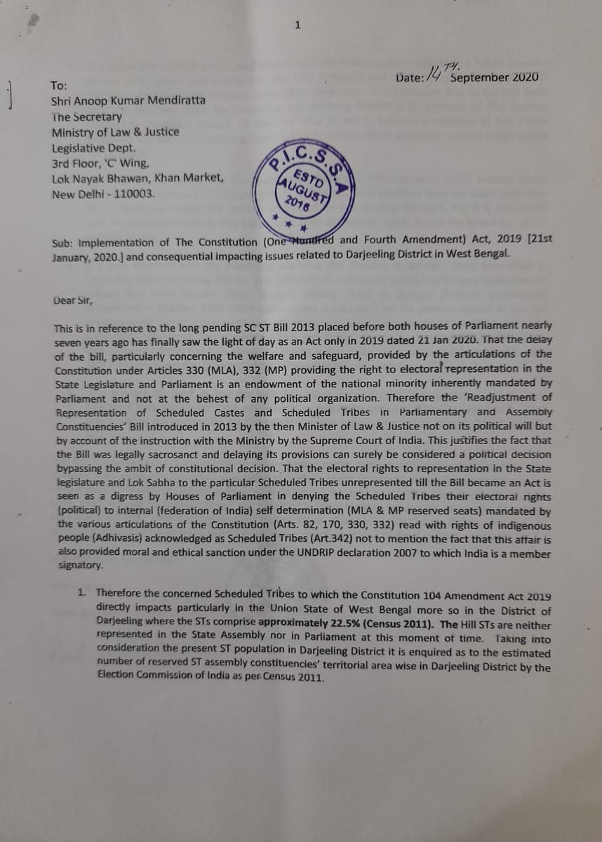 lochangurung2's tweet photo. 'Readjustment of Representation of SC&ST of Parliamentary and Assembly Constituencies.' #Darjeeling #Kalimpong under the Absorbed Areas Act.
@rashtrapatibhvn
@PMOIndia
@LiveLawIndia
@HMOIndia
@Swamy39
@toter666
@raul_dl_rd
@RajuBistaBJP
#PICCSA
#SOLUTIONsB4Elections https://t.co/TOUMLgOjsC