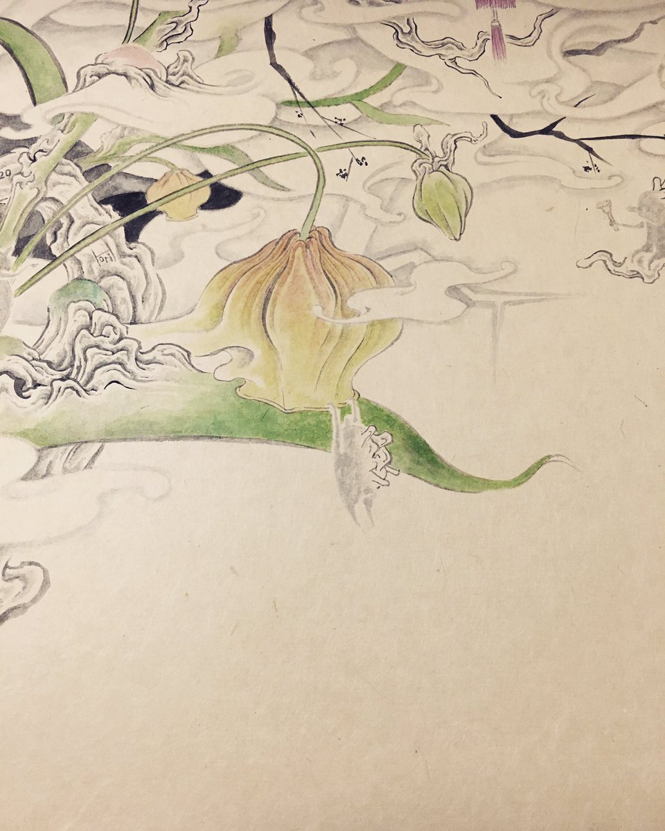 堀 としかず Hori 画家 イラストレーター サンダーソニア Art Artwork Artist 花 和紙 墨 サンダーソニア