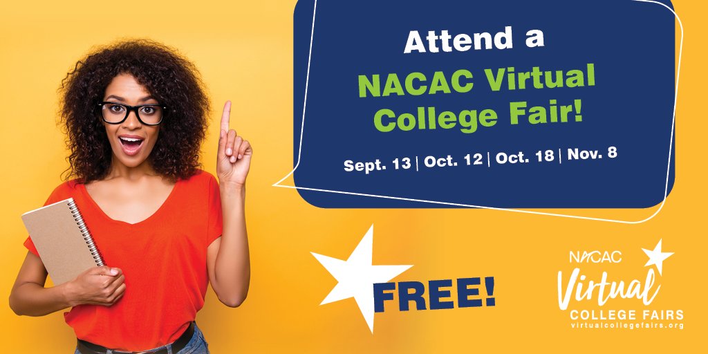 Robinson_ccc's tweet image. Which colleges are you interested in? Attend live, interactive Zoom sessions offered by 600+ colleges at virtualcollegefairs.org on Oct 12, Oct 18, Nov 8. See the list of colleges. #nacacfairs