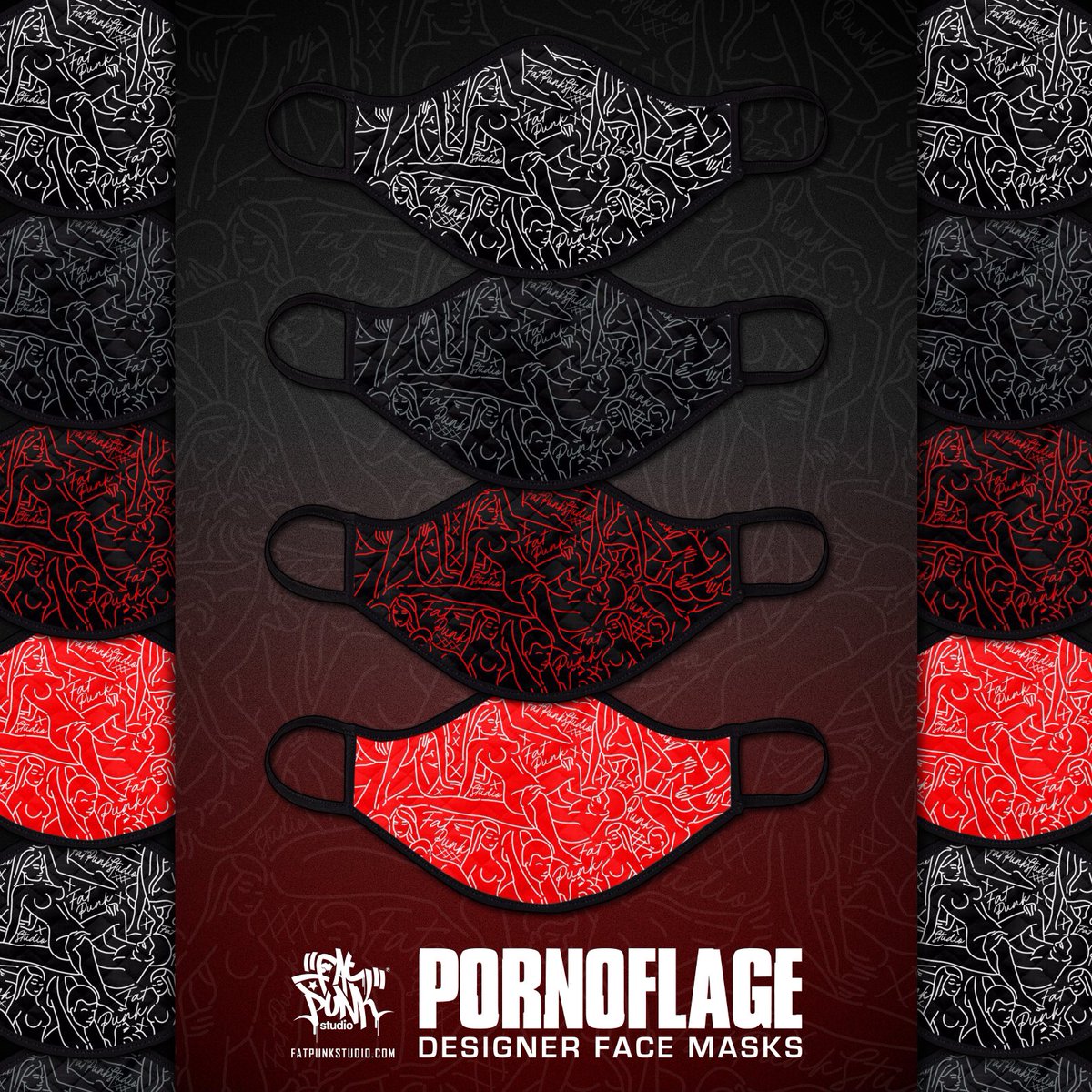 fatpunkstudio's tweet photo. PORNOFLAGE face masks ~ For those who love a #kinky facial.....covering 👨‍🦰👱‍♀️🍆🍩💦🔞 Sexy scribble pattern featuring various #sexualpositions 👅 #facemask #facemasks https://t.co/4epnfRkZxe https://t.co/VvANZvZIqe