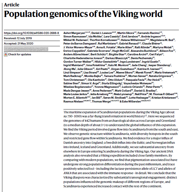Latest*  #Viking DNA news! New research out in Nature today - here's what's exciting and what I have a problem with. Does it change our view of the Vikings? No. Are there some very cool data? Yes Are there some *big* problems? Also Yes. /1(see  https://www.nature.com/nature/podcast )