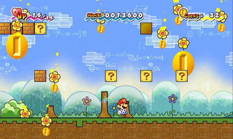 Super Paper Mario (2007) Uses almost the same design from TTYD. You can buy items and Tiptron, a rare pixel. Also getting a Happy Flower will shower you with coins to collect. Also, apparently coins in the series were made by a Sammer Guy, so thats uh, interesting. 7/10.