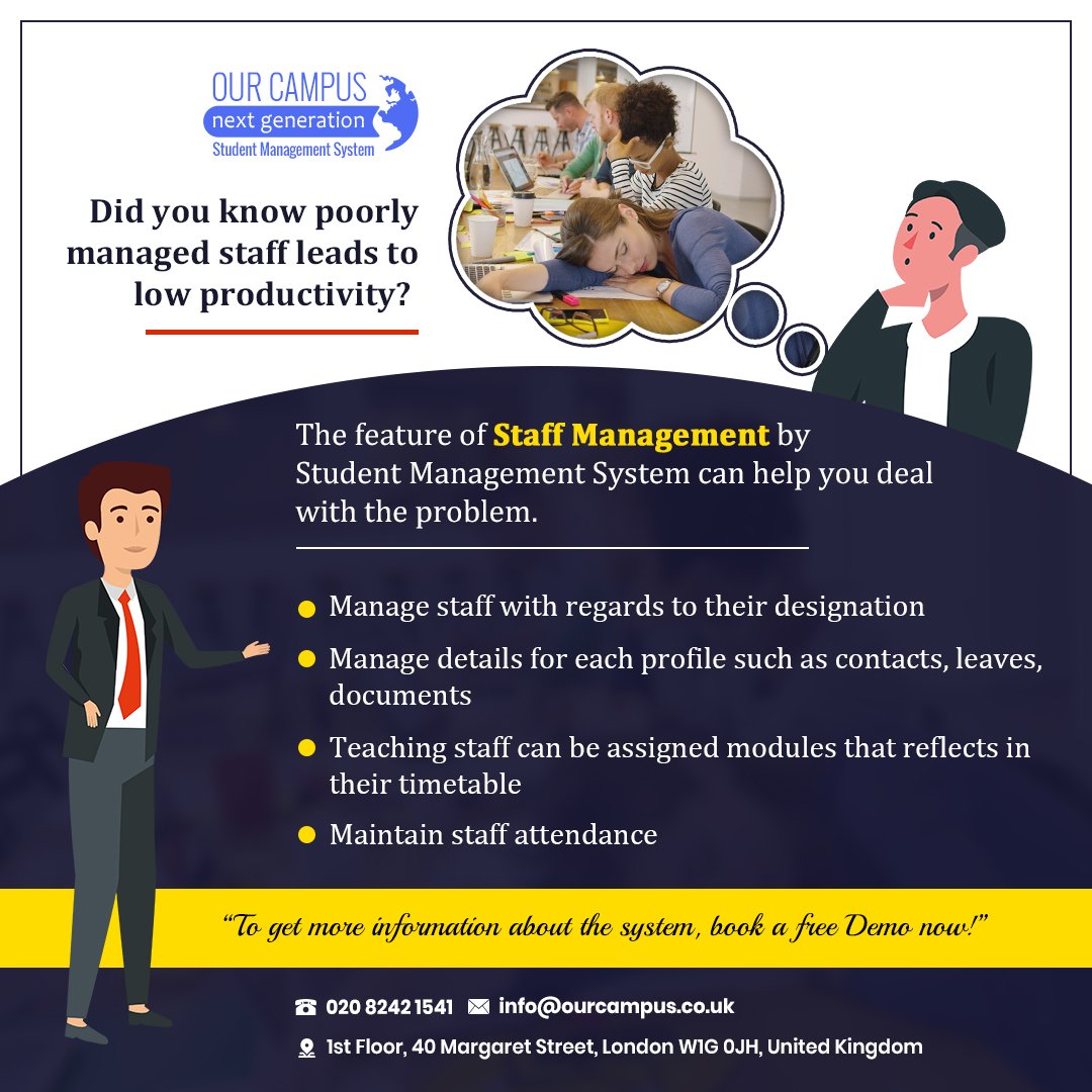 OurCampusUK's tweet image. Staff Management System - Our Campus
Visit website: ourcampus.co.uk/features

#StaffManagementSystem #StaffAttendanceSystem #StudentManangementSystem #SchoolManagementSoftware #StaffLeavesManagement #StaffTimetableManagementSystem #Automation #Ourcampus #London #UK