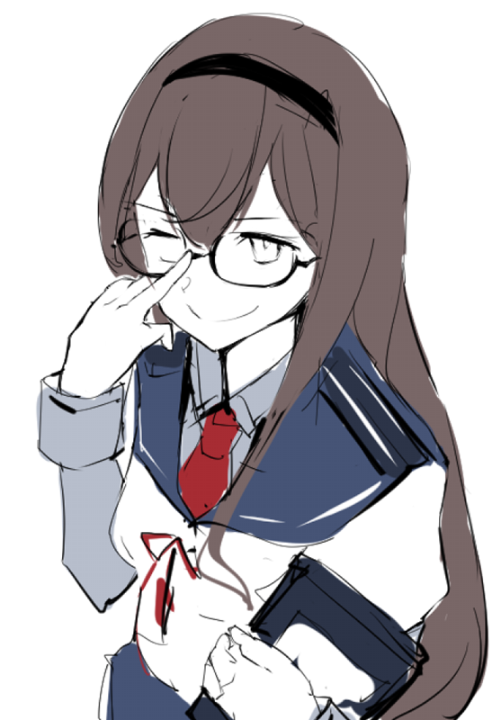ooyodo (kancolle) 1girl solo glasses long hair hairband one eye closed school uniform  illustration images