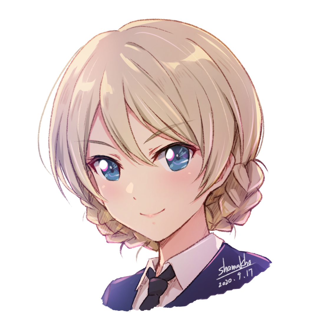 darjeeling (girls und panzer) 1girl solo blue eyes dated braid st. gloriana's school uniform blonde hair  illustration images