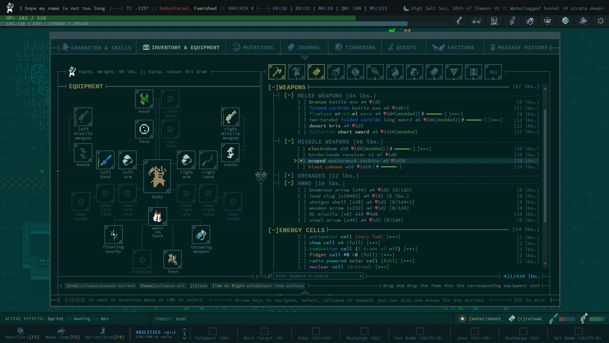 UI Design Log 3: #CavesOfQUD [Inventory&amp;Equipment]

#UI #uidesign #indiegames #IndieGameDev #gamedev #indiedev