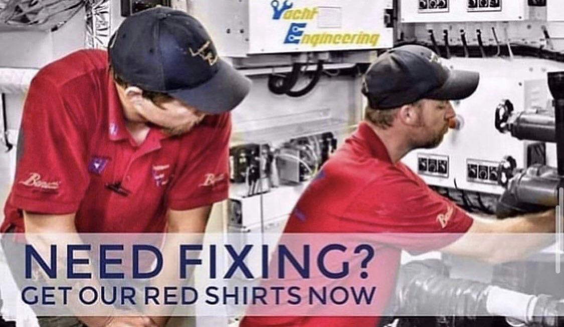 LimitlessYacht's tweet photo. Our Red Shirt Techs are  knowledgeable in all aspects of yacht engineering from design elements, noise and vibrations, engine room problems, interior layout, paint applications, electronic or entertainment systems or stainless steel fabrication.
 #limitlessyachtengineering https://t.co/kUJRI9FWYw