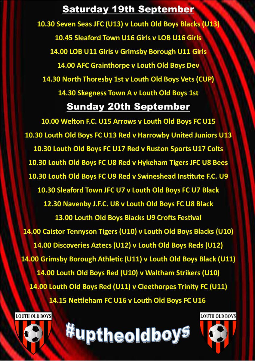 Louth_FC's tweet photo. This weekend's fixtures β½οΈβ½οΈ
#uptheoldboys #lobfamily #LOBGirls #LOBLadies #CommunityClub #grassroots #louth #getthatthurlbyfeeling
#creatingourownprogression π΄β«π΄β«π΄β« #dontbeascrufftakeyourstuff ππβ½οΈβ½οΈ #lincsfc @midlincsfooty @croftsyfl https://t.co/BSuZ9msgxW