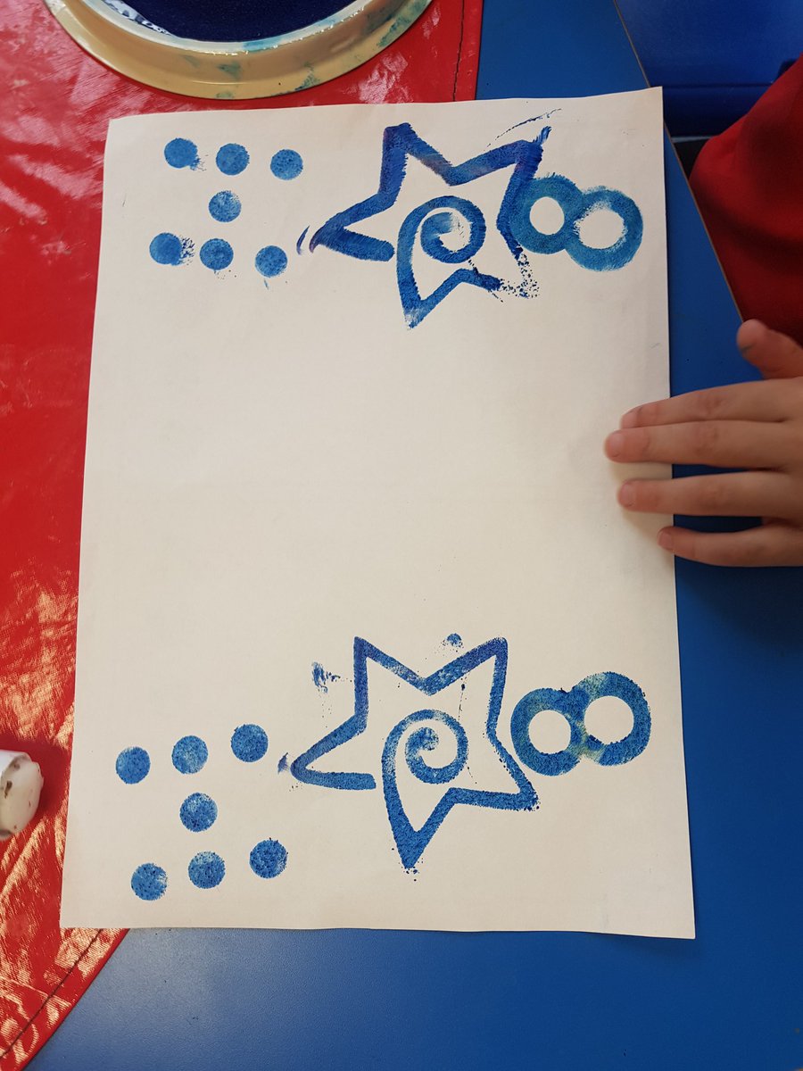 MissDavisRPS's tweet photo. Taking our learning of sequence and pattern to the craft table today. We got the stamp pads out to see what patterns we could make. Can you see a number in this creation? I wonder what patterns P1/2 can spot at home 🏠💕🏠💕 #numbersareallaroundus #createsomethinggreat https://t.co/FgVOgJvaRj
