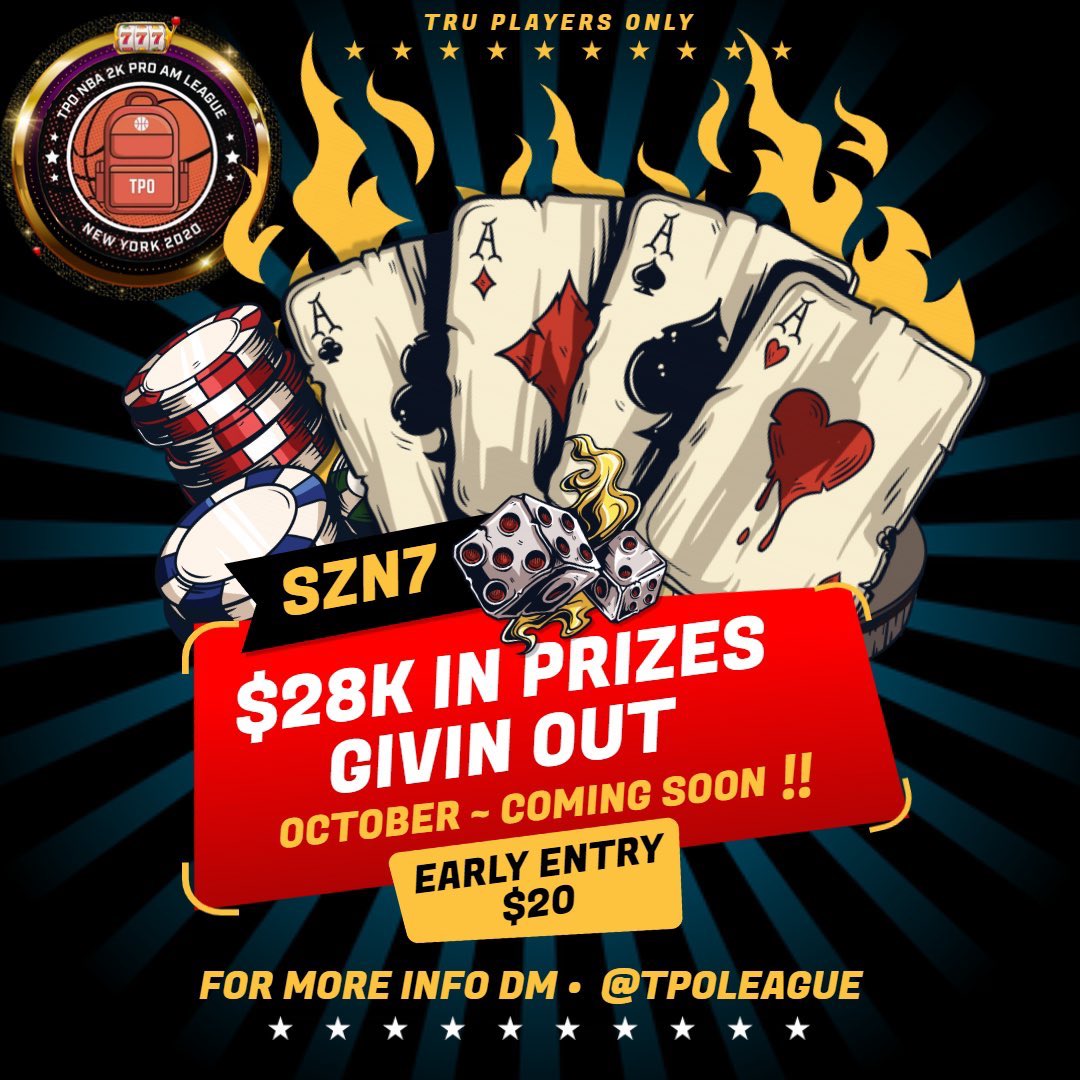 TPOLeague's tweet photo. 🎰TPO #SZN7 “Against All Odds”🎰

📝Early Entry Signups ($20) Are OPEN #XBOX📦 #PS4🎮 D.M for Info

🔥Daily Marketing/Promotion 
🔥PreSZN Tourney (Free Wit Entry)
🔥K.O.T.S Playoffs 
🔥Stats and Awards
🔥24/7 Active Matchup Discord 

📸GFX:@MsLOCK3D 

#NBA2K21 #TPOLeague🎒 https://t.co/HkFrVtlCOb