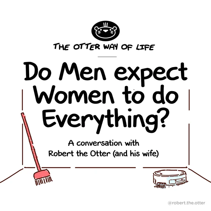 Be an awesome guy (or otter), learn to CLEAN, properly. Full comic: https://t.co/QI0cf7sTfo

#cleaning #couplegoals #familygoals #MentalLoad #Hygiene #cleaning #webcomic #otter #housekeeping #comics #cute 