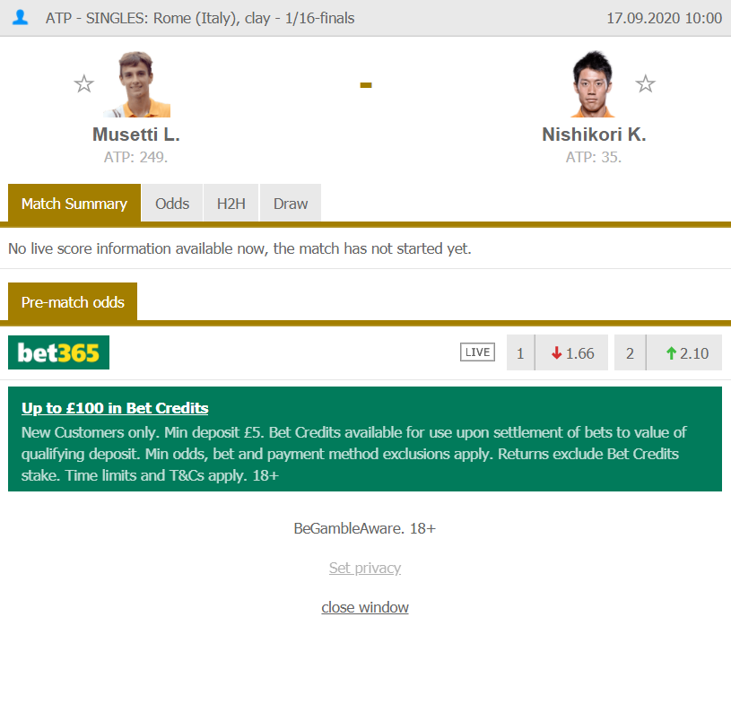 BackhandBets's tweet image. 5 Unit bet.

Nishikori win.

2.10 odds.

Can't ignore these odds here. Nishikori grinding past Ramos in round 1 would've given him some confidence. Market over-valuing Musetti's victory against Wawrinka, big time. 

Big stake.