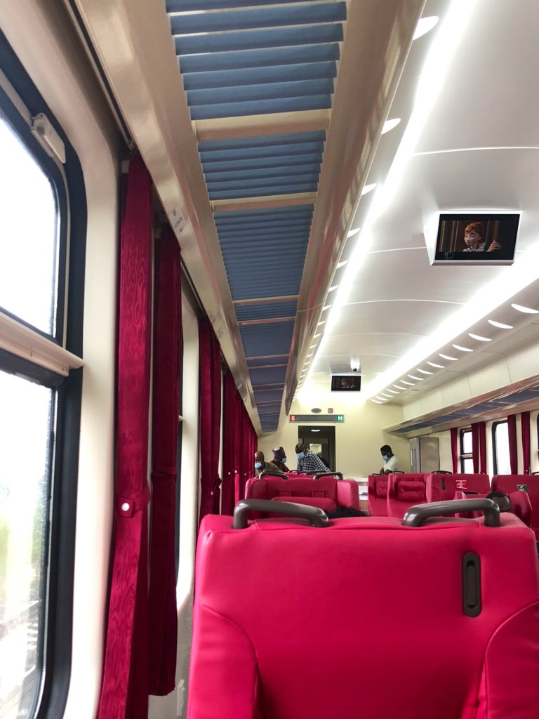 Inside our carriage. I’m guessing these leather seat ones will be the First or Business Class Cabins when commercial operations kick off.  #LagosIbadanRail