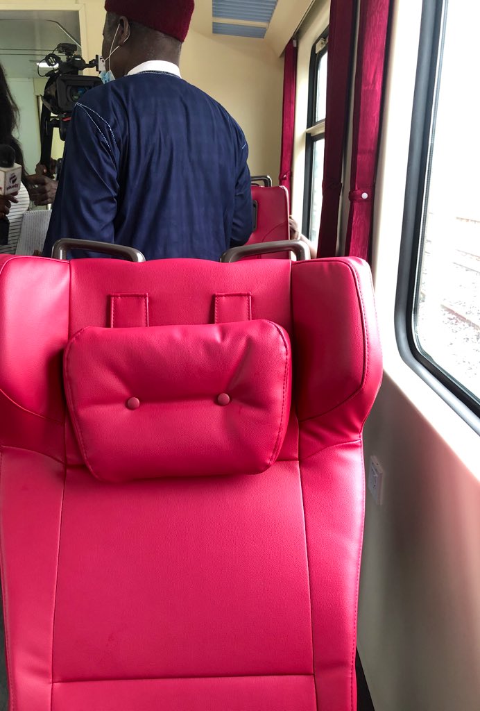 Inside our carriage. I’m guessing these leather seat ones will be the First or Business Class Cabins when commercial operations kick off.  #LagosIbadanRail