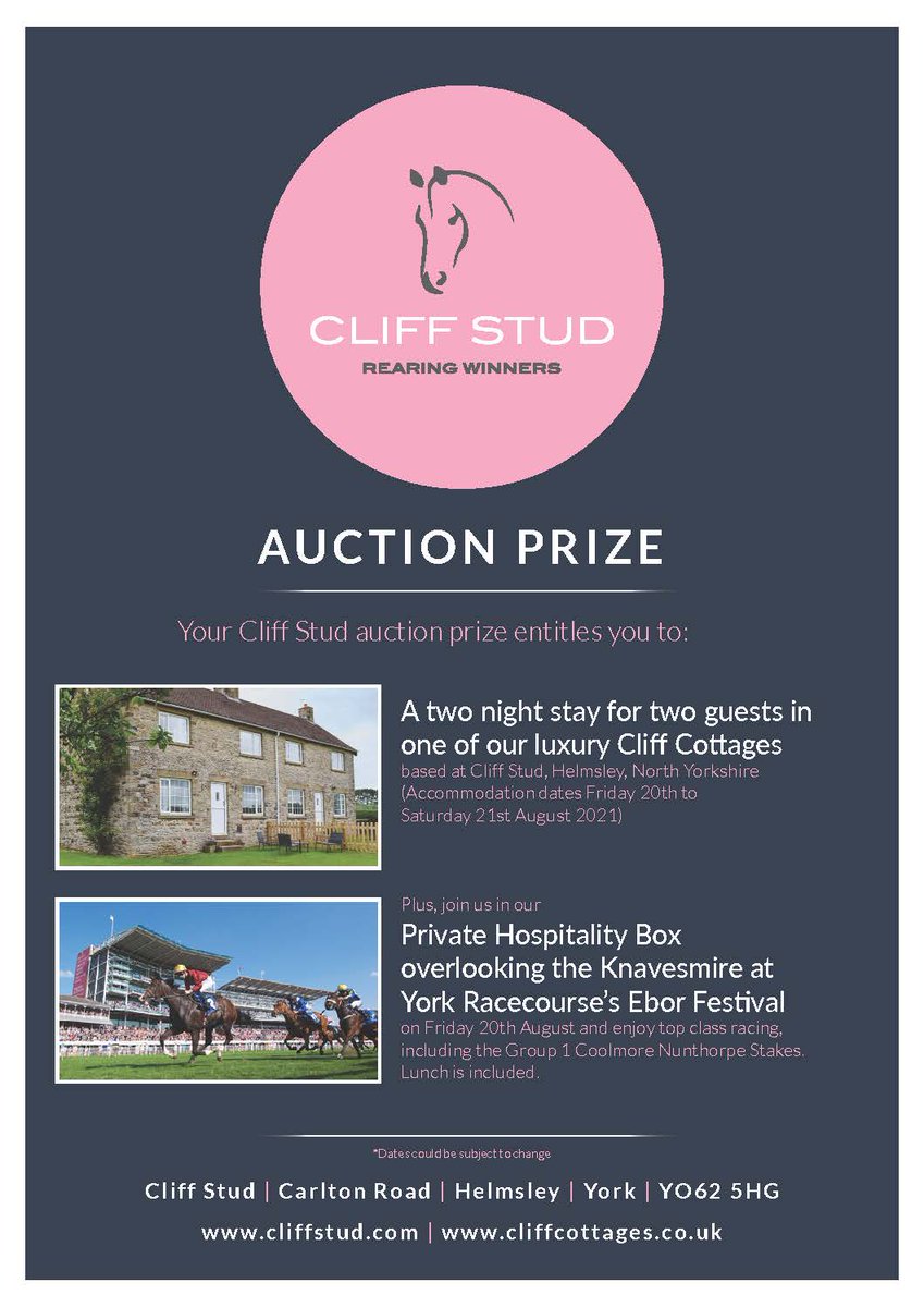 #TheGreatRacingWelfareAuction🎩 Fancy a Yorkshire Staycation along with Private Hospitality at @yorkracecourse Ebor Festival 2021? Get bidding here: jumblebee.co.uk/thegreatracing… @cliff_stud @CottagesCliff @MechanicalFS @JCamachoRacing @YorkshireRacing