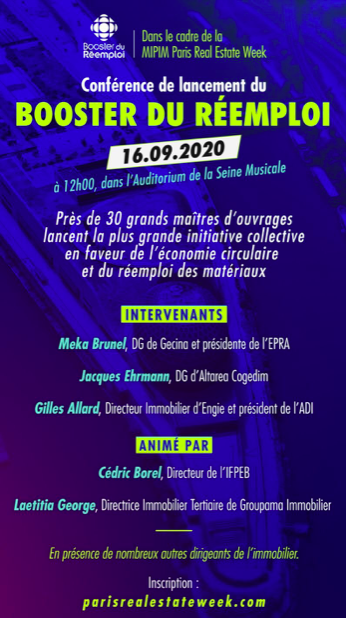 Le #BoosterDuReemploi est lancé : 30 grands maîtres d'ouvrages créent la plus grande initiative collective en faveur de l'économie circulaire et du réemploi des matériaux - avec <a href="/MekaBrunel/">Méka Brunel</a>, J. Ehrmann, <a href="/gilles_allard/">Gilles Allard</a>, <a href="/cedricborel/">Cédric Borel</a> &amp; L. George au <a href="/MIPIMWorld/">MIPIM</a> Forum de la Ville