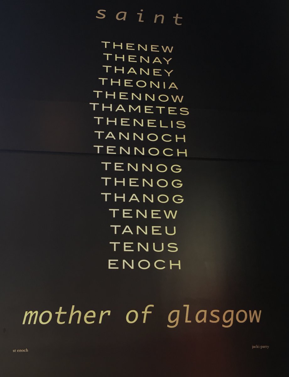 The street west of the Cross, Trongate, used to be called St Tenu’s Gait after the mother of St Mungo, Glasgow’s patron saint. Tenu is also known as Thenue and – Enoch! Check the St Enoch Centre for the mural in the food court by Jacki Parry which lists other variations. 15/25