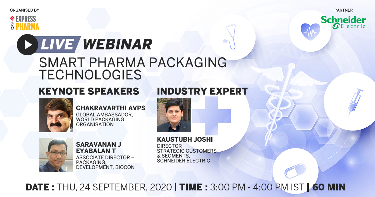 Get the key insights by the industry experts on how to enable #IIOT solutions for #SmartPharma #Packaging &amp; #Serialisation, by attending #LiveWebinar on 'Smart Pharma Packaging Technologies', on 24th Sept 2020 at 3:00 PM IST | Register: bit.ly/24phpackT <a href="/SchneiderIndia/">SchneiderElectric IN</a>